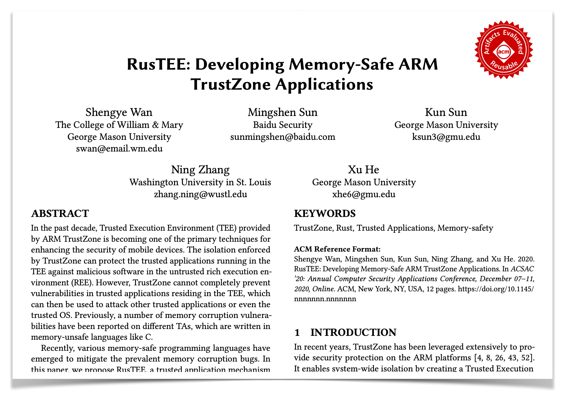 Teaclave TrustZone Paper